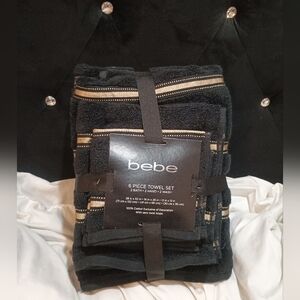 New Bebe Elegant Black & Gold Towel Set 2 Bath Towels 2 Hand Towel 2 Wash Cloths